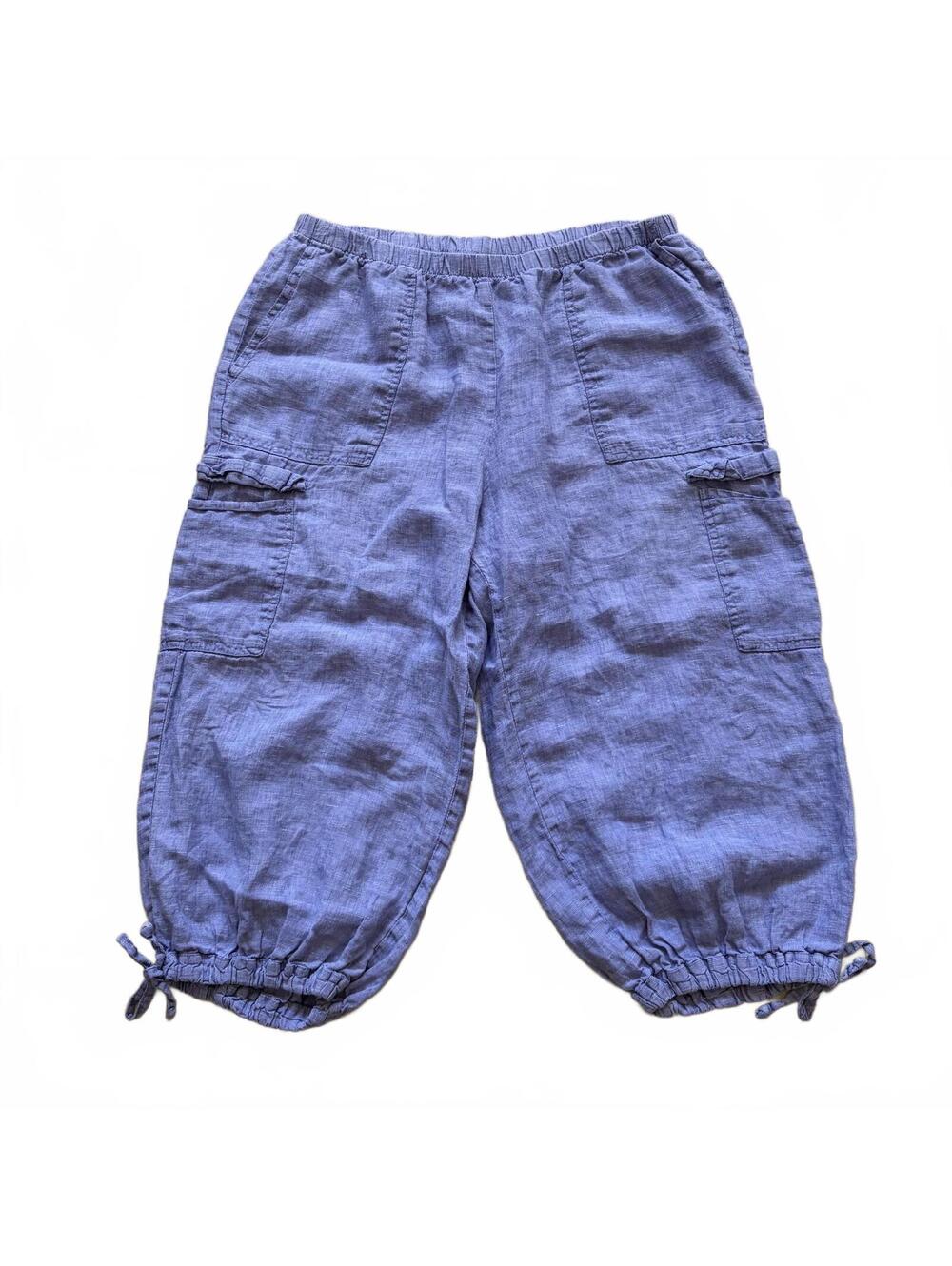 Flax Linen Capri Pants Crop Balloon Leg Trousers Lagenlook Coastal Women's Small